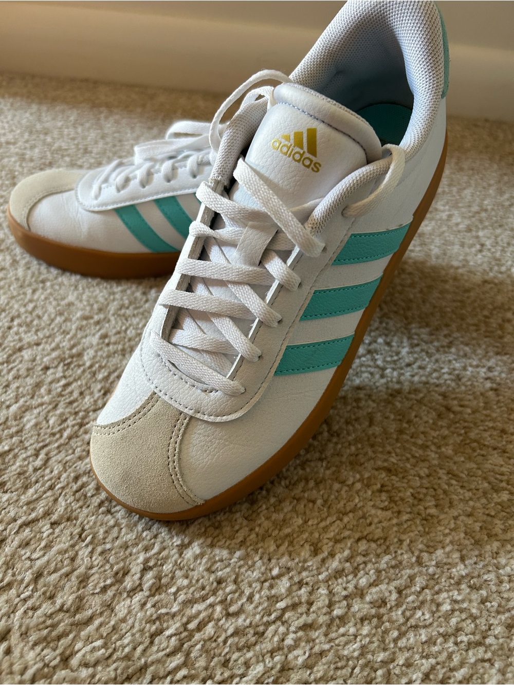 adidas White Shoes with Teal Insole